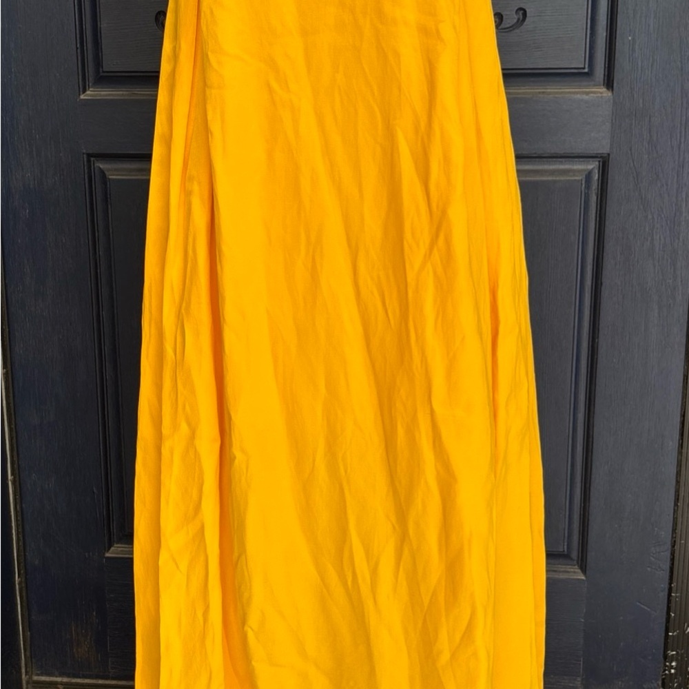 Anthropologie OB Sleeveless Linen Maxi Dress Jaune M yellow pockets not sheer - Picture 12 of 14